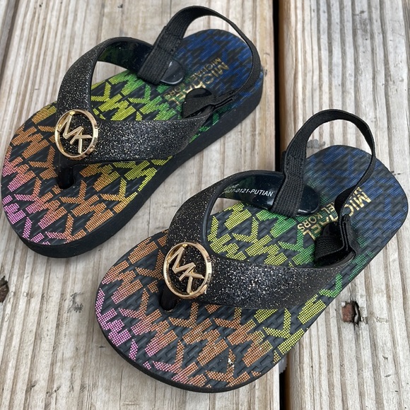 MICHAEL Michael Kors Other - MICHAEL KORS "ENDINE" BLACK/RAINBOW TODDLER FLIP FLOPS SIZE 5/6